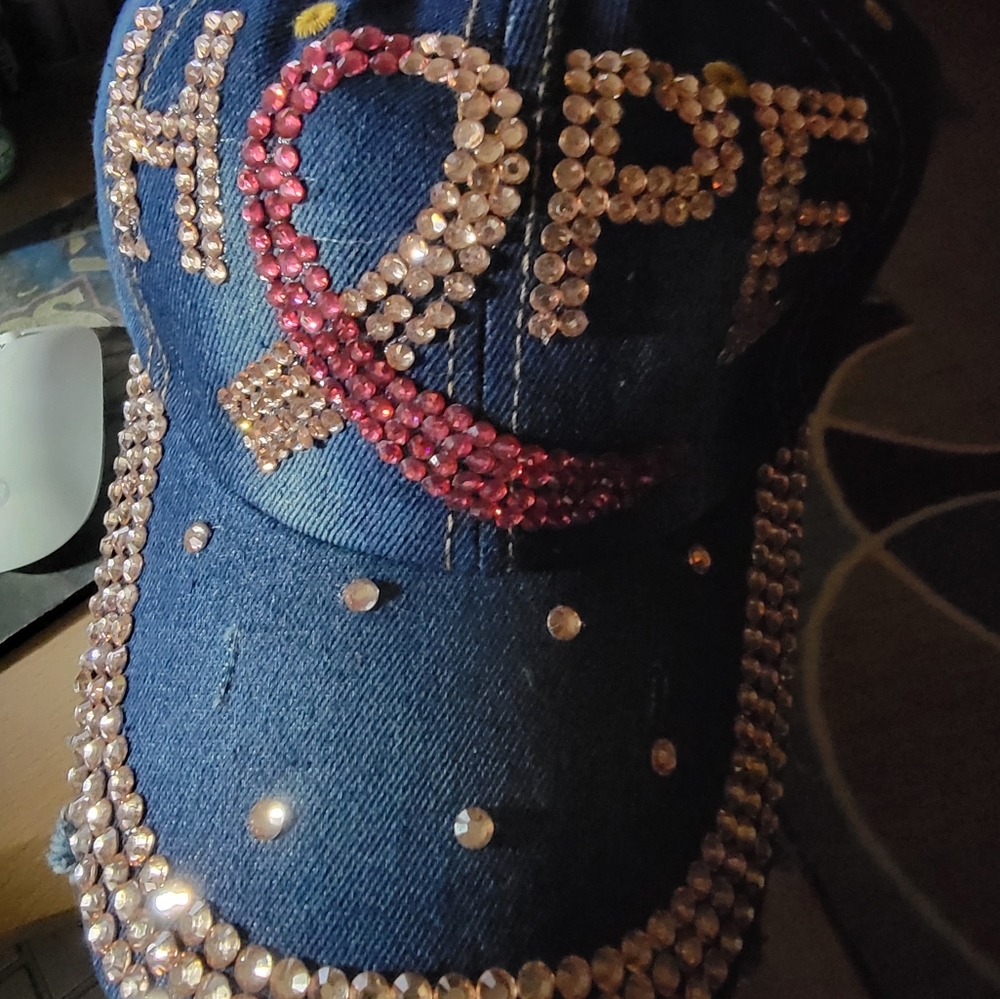 New Blue Jean Rhinestone HOPE adjustable baseball cap